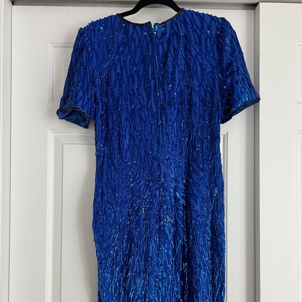 Stenay Royal Blue Sequin Silk Dress - 90s Vintage - Size 6-8